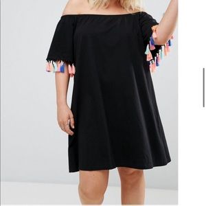 Black off the shoulder tassel dress